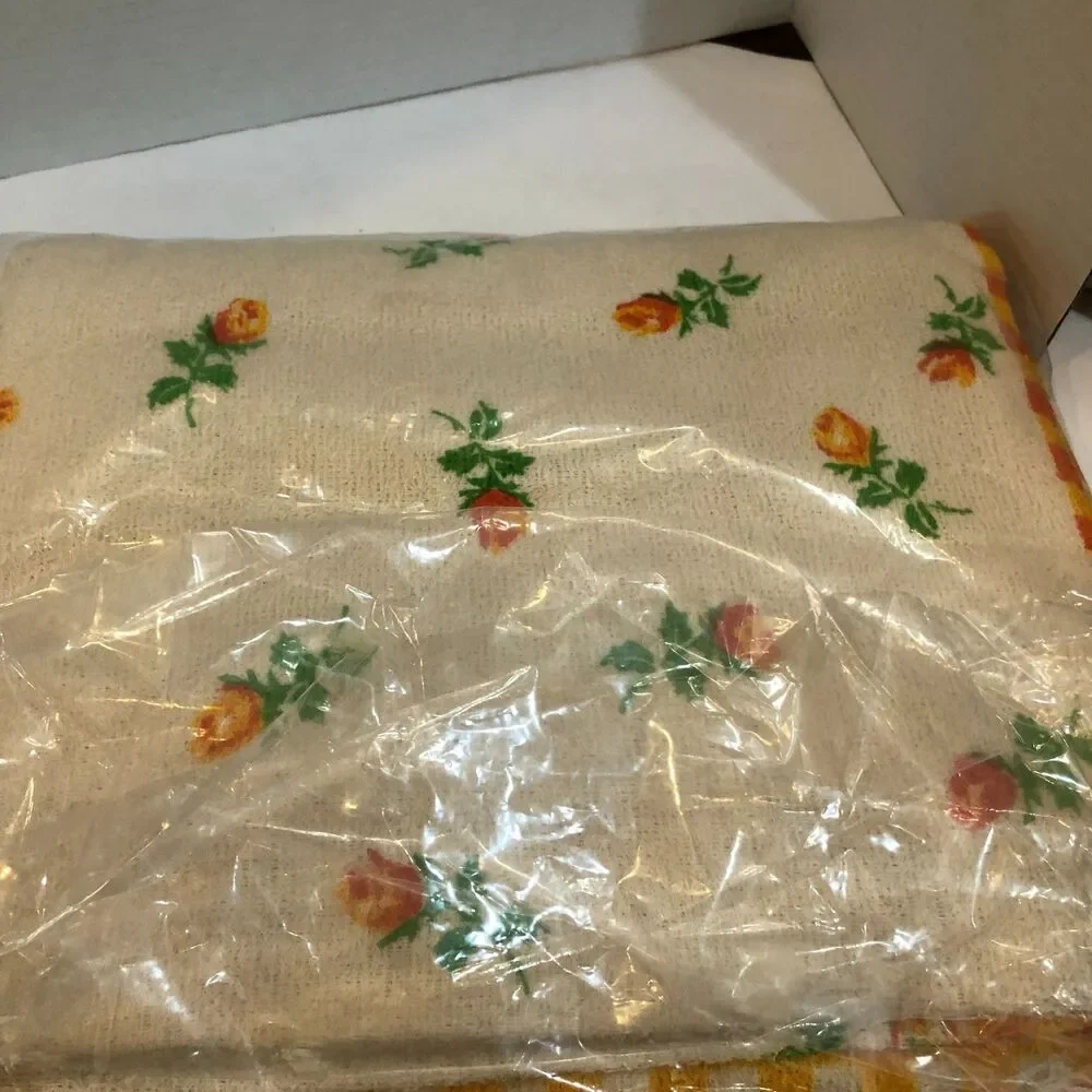 Vintage Briggs Terry Tablecloth Rectangle 54x70 Floral Checkered Wrinkle Free US